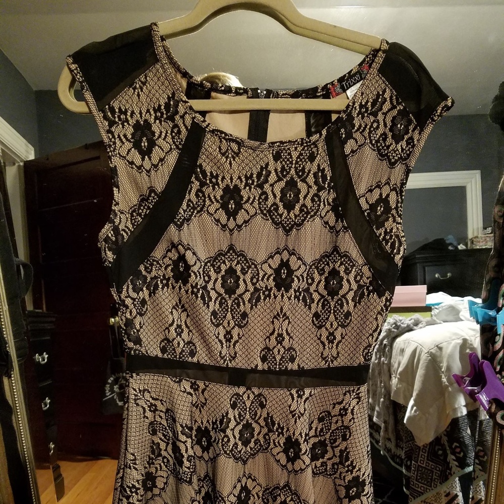 Trixxi Black and Tan Lacy party dress